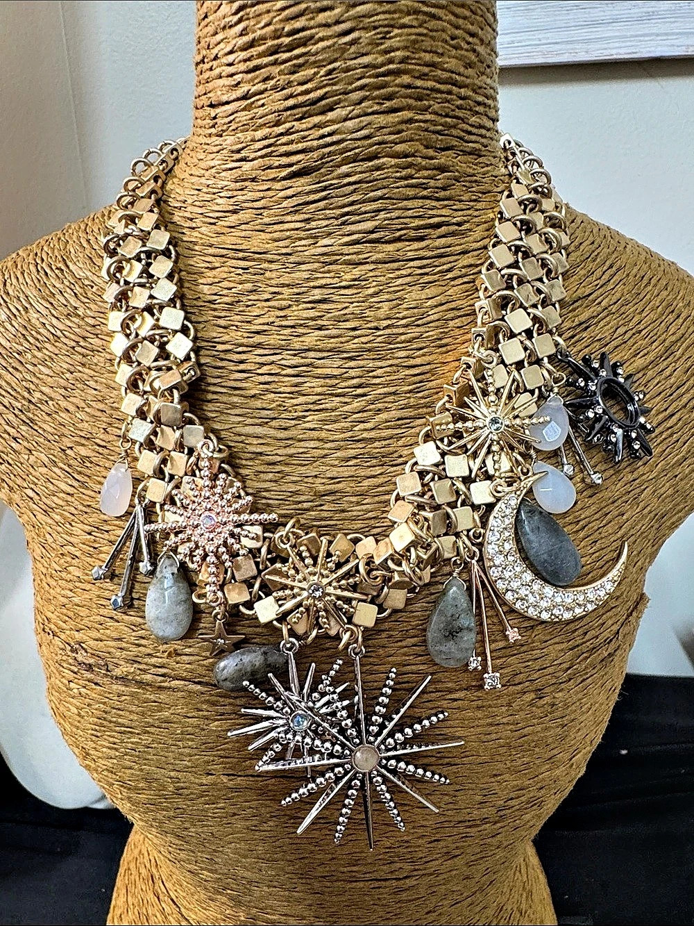 Statement Charm Necklace in Gold & Silver Like New 023